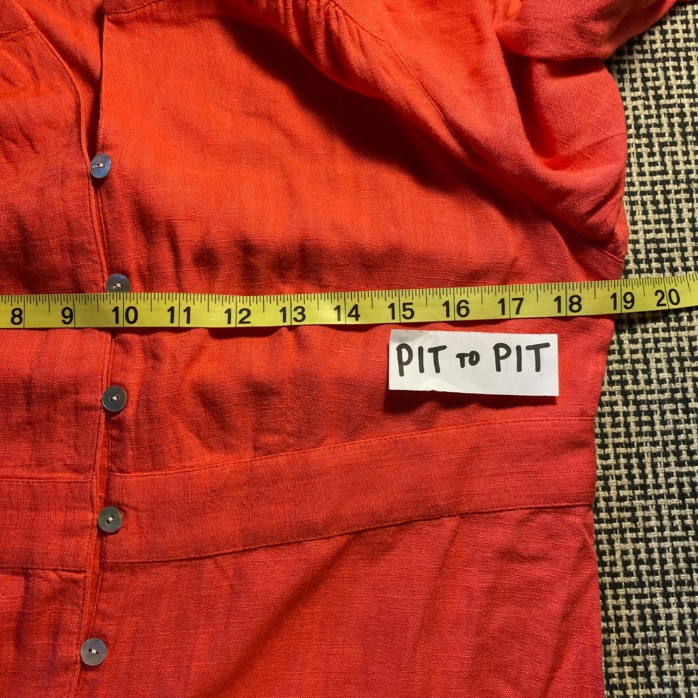 J. Jill Button Front Dress Coastal Linen Blend Womens XS Coral Pink Midi 3/4 - Picture 6 of 7